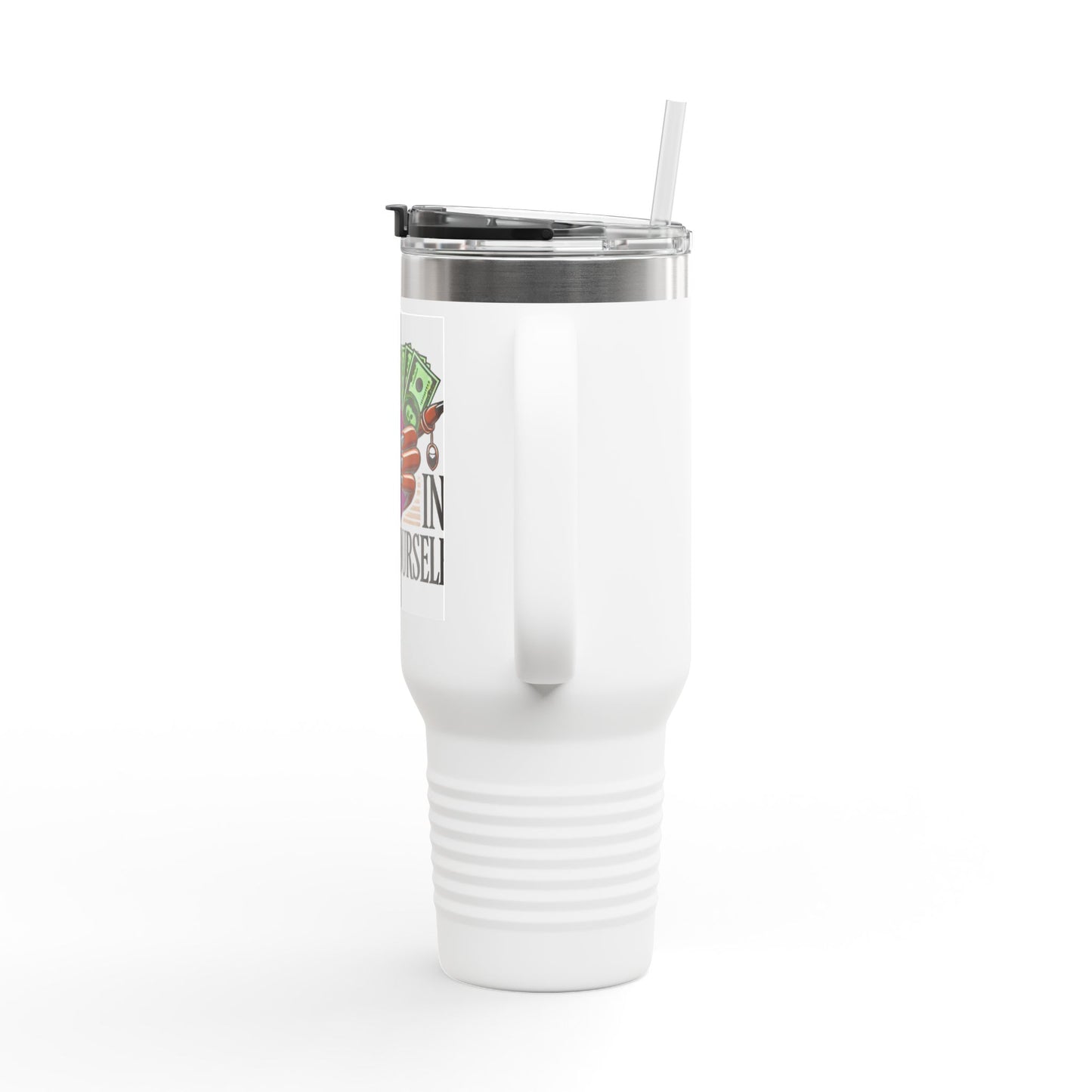 Motivational Insulated Travel Mug | Invest in Yourself, 40oz Coffee Cup, Gift for Entrepreneurs, Inspirational Drinkware, Office Mug