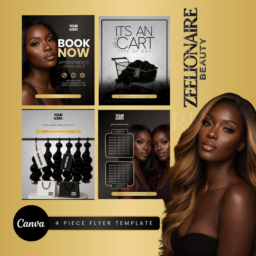 Booked, Bundled & Selling — 4-Piece Canva Flyer Set for Hair Vendors