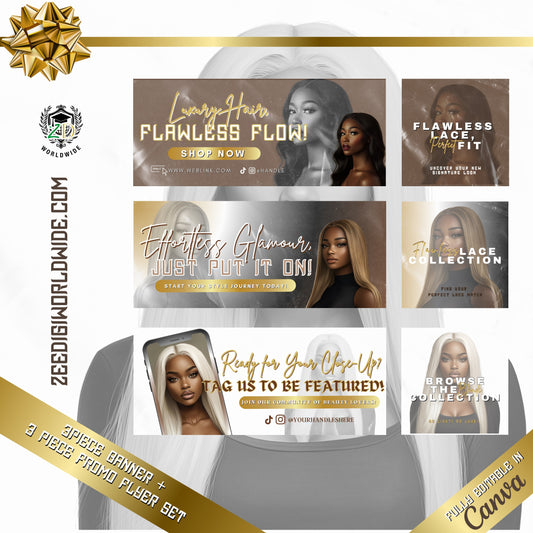 Luxury Hair Marketing Made Easy: 6-Piece Canva Template Set for Professional