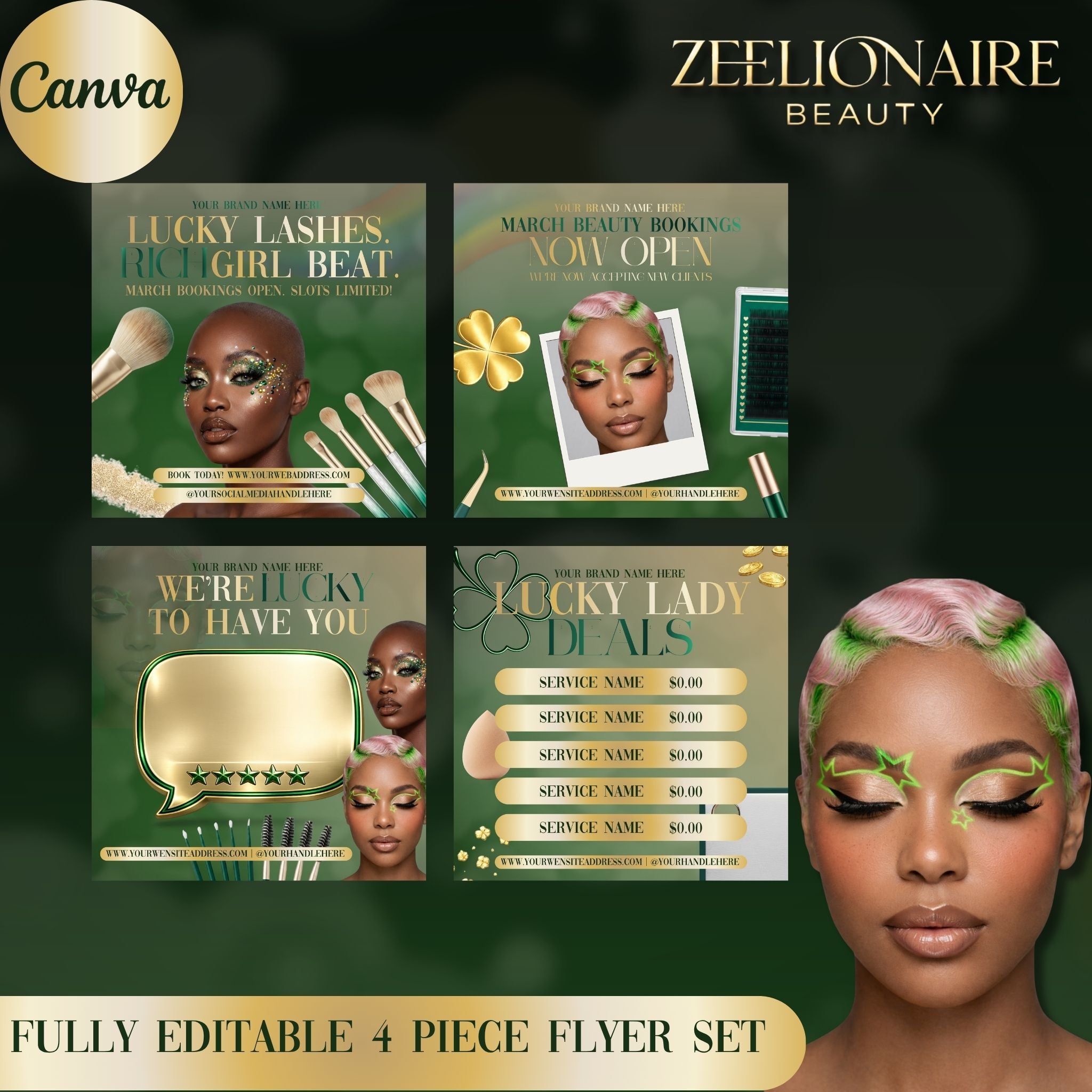 Lucky Beauty Campaign Bundle — 4-Piece Seasonal Canva Flyer Set