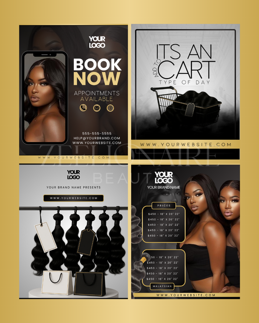 Luxury Hair Bundle Marketing Templates for Black Beauty Brands | Editable Canva Graphics for Wig & Extension Businesses